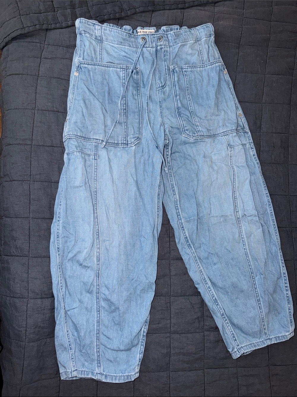 We The Free Light Blue Wide-Leg Drawstring Jeans